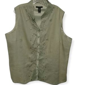 DONATING [Anne Carson] 3X Linen Tunic Embroidered Vest